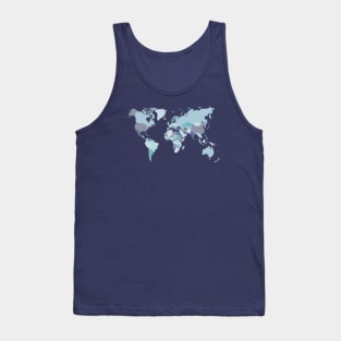 World Map in Blue Tank Top